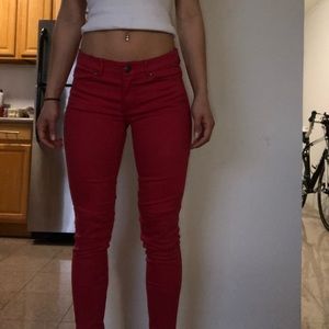 Red skinny jeans